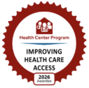Badge for Health Center Program that reads "Improving Health Care Access" with the date of 2026 on it.
