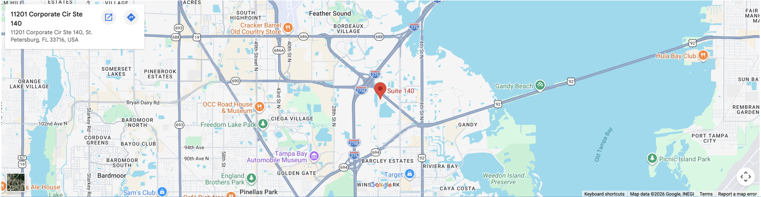 Map showing the location of 11201 Corporate Cir Ste 140, St. Petersburg, FL 33716, USA