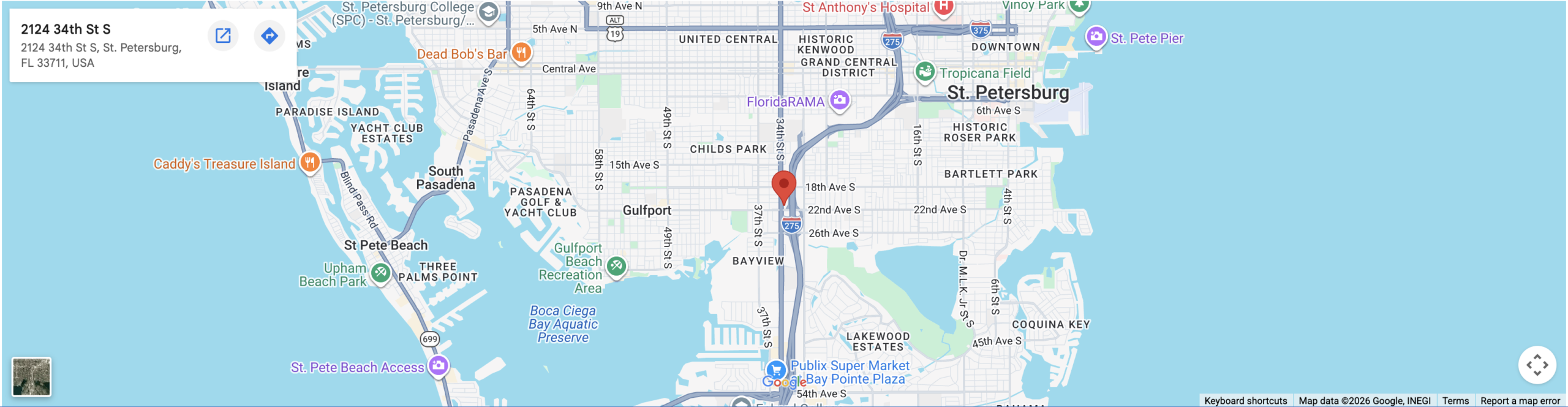 Map showing the location of 2124 34th St S, St. Petersburg, FL 33711, USA