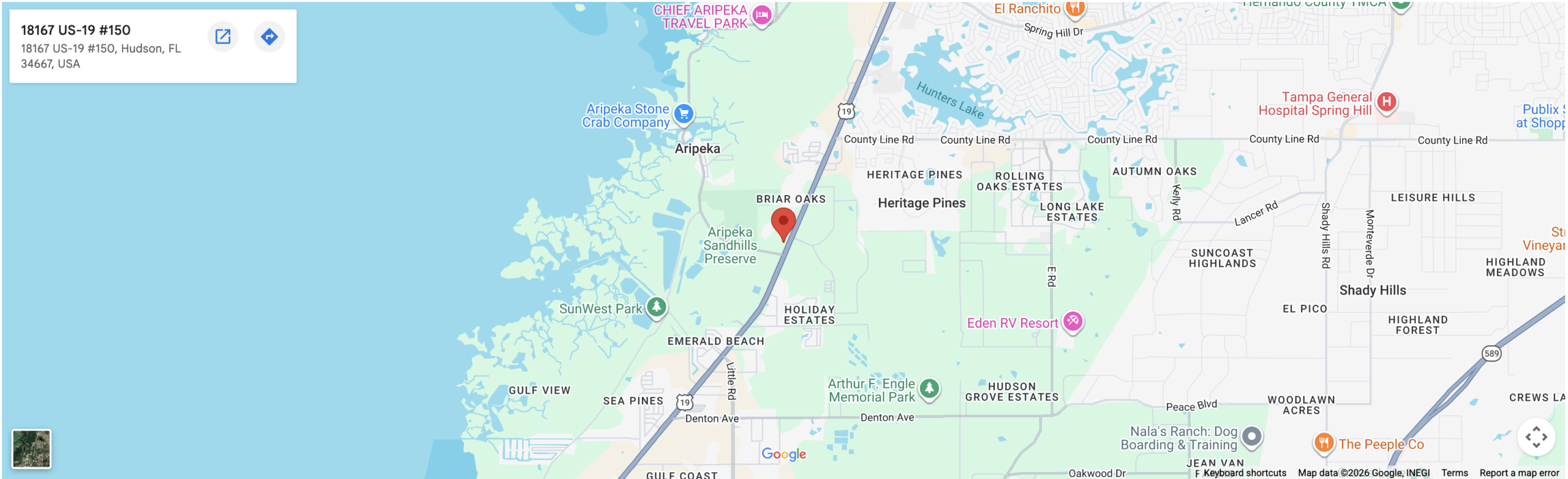 Map showing the location of 18167 US-19 #150, Hudson, FL 34667, USA