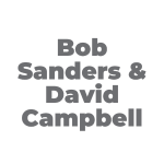 A transparent image showcasing the names 'Bob Sanders & David Campbell' arranged in a staggered format, written in a bold serif font, against a checkered background that conveys the image's transparency.