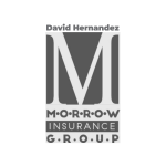 A transparent image featuring the 'Morrow Insurance Group' logo. At the top is the name 'David Hernandez' in a smaller font. Below, the logo includes a large 'M' with the company name in stylized letters spaced within a shield-like graphic, all presented on a checkered background that indicates image transparency.