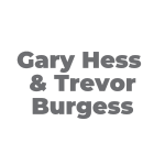 A transparent graphic displaying the names 'Gary Hess & Trevor Burgess' in a bold serif font, overlaid on a checkered background to illustrate the transparency of the image.
