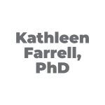 Transparent image showcasing the name 'Kathleen Farrell, PhD' in a formal serif font, placed on a checkered backdrop to represent the transparent nature of the image.