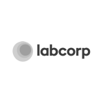 A transparent image featuring the word 'labcorp' in lowercase, sans-serif font, alongside a circular, grayscale icon on a checkered background that indicates transparency.