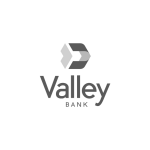 Logo of Valley Bank on a transparent background, featuring a stylized 'V' emblem above the bank’s name in sleek, modern typography.
